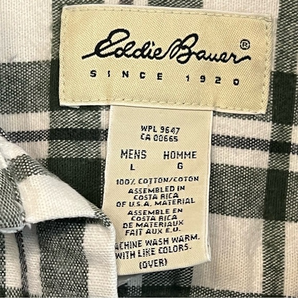 Eddie Bauer Mens Large Forest Green and White Checkered Shirt - Picture 3 of 4